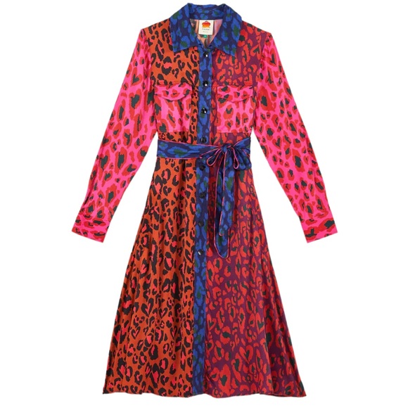 Farm Rio Mixed Leopard Pop Lenzing Ecovero Viscose Midi Dress M NWT - Picture 2 of 15